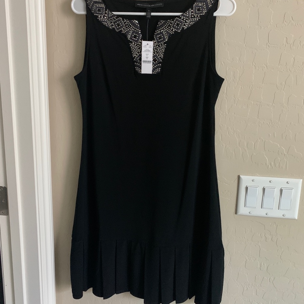 WHBM size S sleeveless black dress w embellish